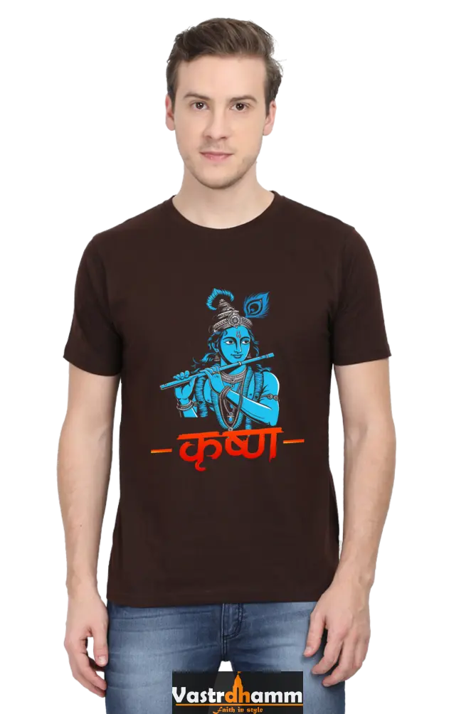 Shree Krishan Kurukshetra Warrior Round Neck Half Sleeve Classic T-Shirts for Men Vastrdhamm