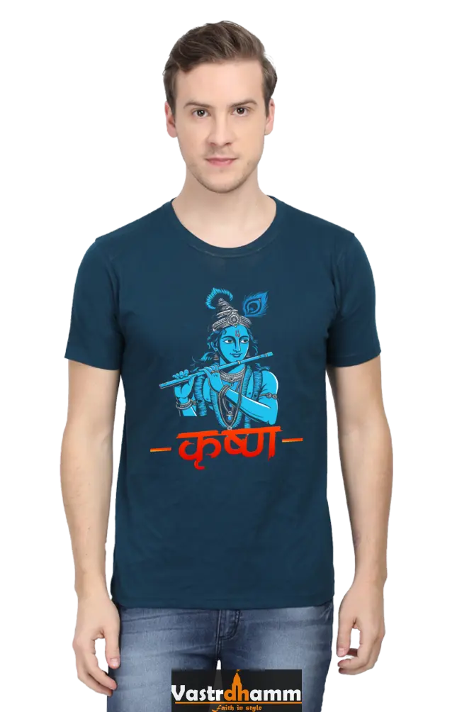 Shree Krishan Kurukshetra Warrior Round Neck Half Sleeve Classic T-Shirts for Men Vastrdhamm