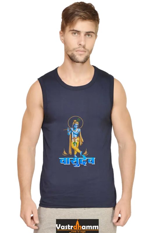 Shree Krishan Kurukshetra Warrior Round Neck Sleeveless T-Shirts  for Men Vastrdhamm