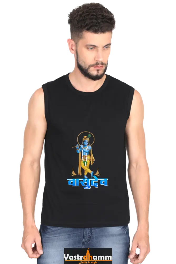 Shree Krishan Kurukshetra Warrior Round Neck Sleeveless T-Shirts  for Men Vastrdhamm