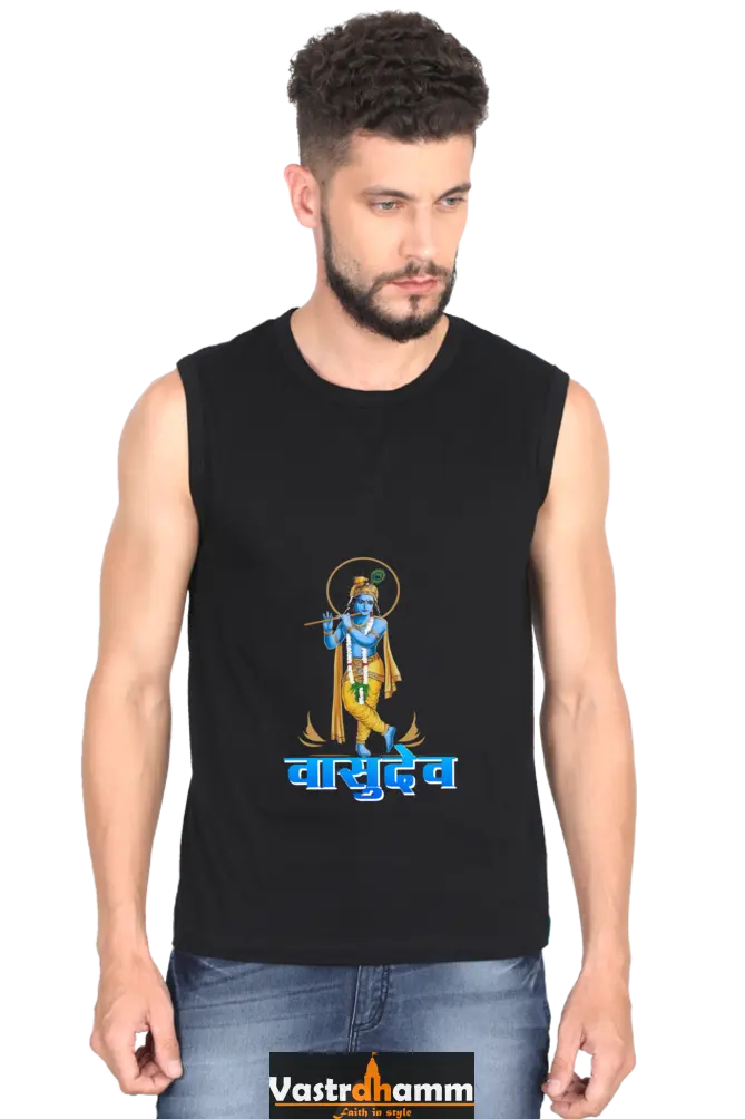 Shree Krishan Kurukshetra Warrior Round Neck Sleeveless T-Shirts  for Men Vastrdhamm