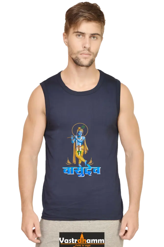 Shree Krishan Kurukshetra Warrior Round Neck Sleeveless T-Shirts  for Men Vastrdhamm