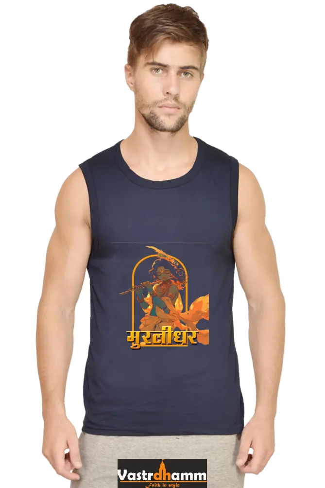 Shree Krishan Murlidhar Round Neck Sleeveless T-Shirts  for Men Vastrdhamm