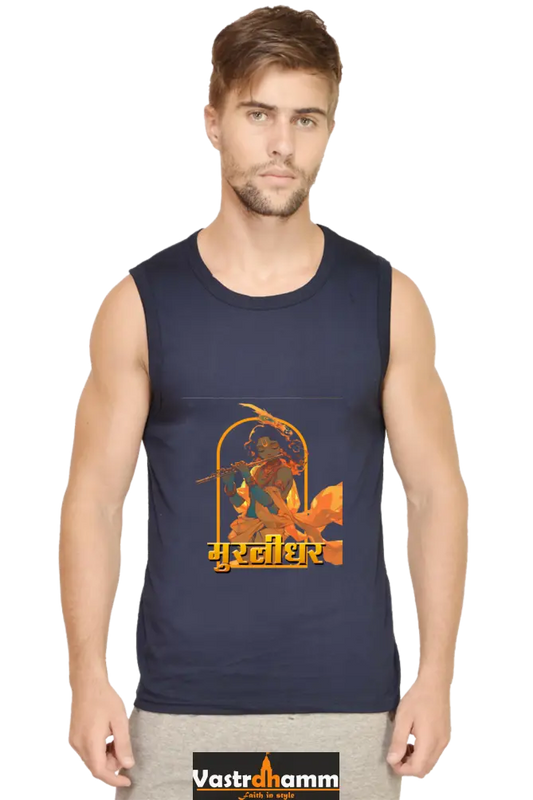 Shree Krishan Murlidhar Round Neck Sleeveless T-Shirts  for Men Vastrdhamm