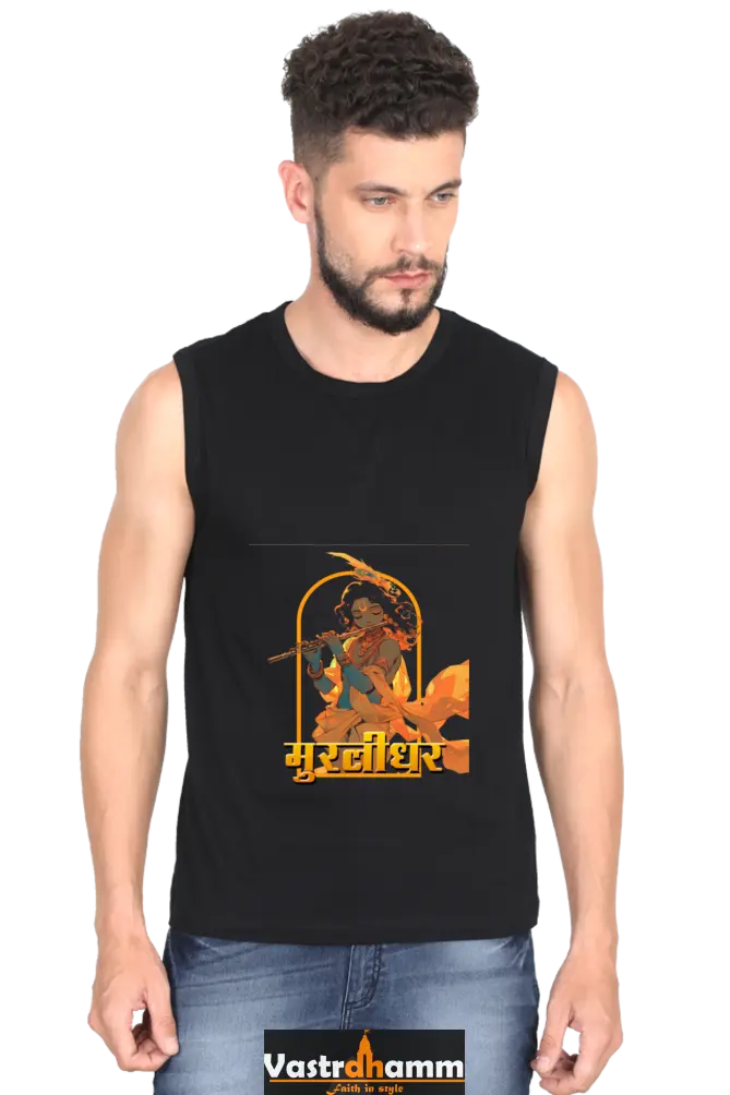 Shree Krishan Murlidhar Round Neck Sleeveless T-Shirts  for Men Vastrdhamm