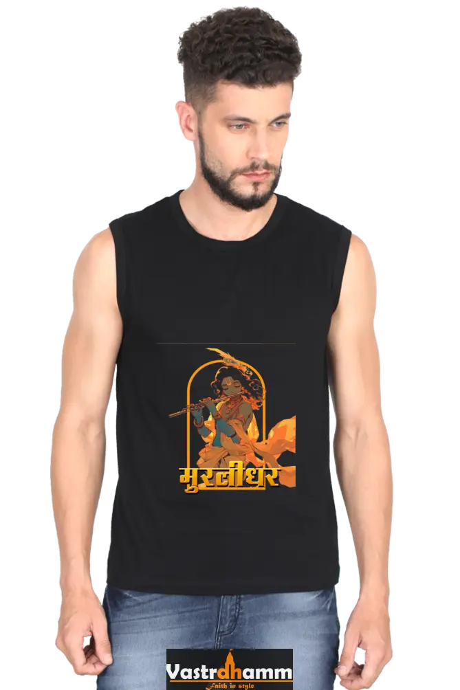 Shree Krishan Murlidhar Round Neck Sleeveless T-Shirts  for Men Vastrdhamm