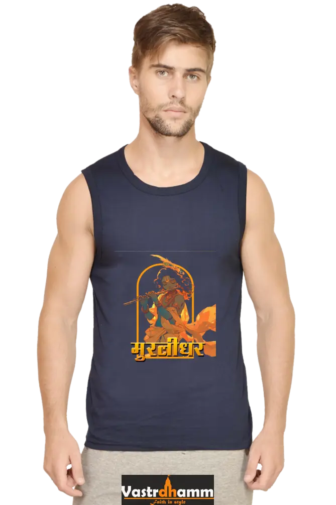 Shree Krishan Murlidhar Round Neck Sleeveless T-Shirts  for Men Vastrdhamm