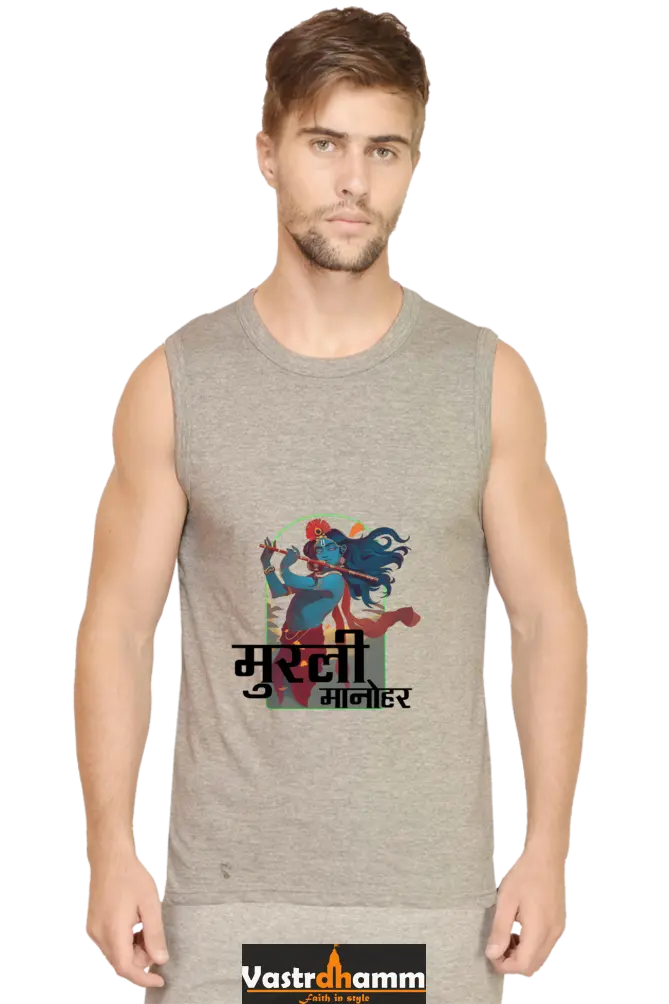 Shree Krishan Murlidhar Round Neck Sleeveless T-Shirts  for Men Vastrdhamm