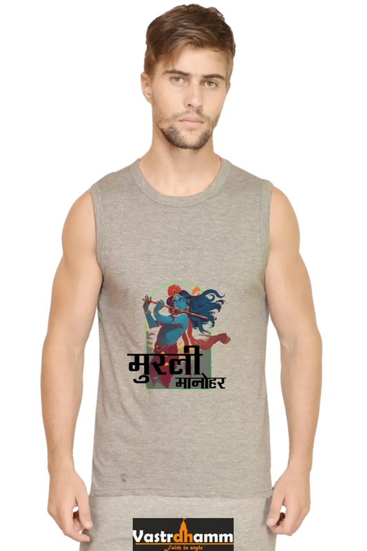 Shree Krishan Murlidhar Round Neck Sleeveless T-Shirts  for Men Vastrdhamm