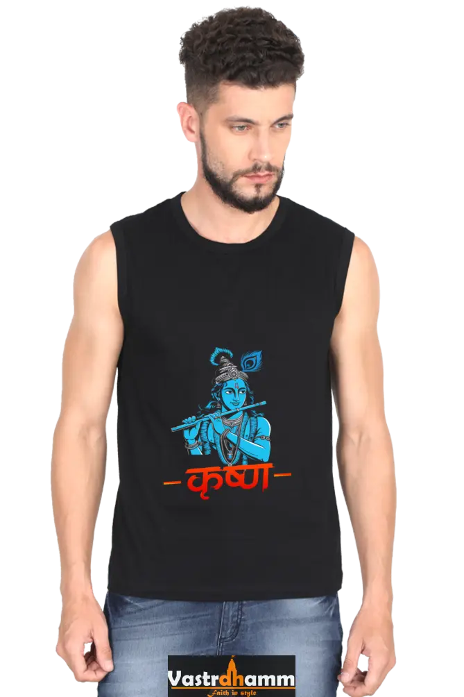Shree Krishan Peacemaker Round Neck Sleeveless T-Shirts  for Men Vastrdhamm