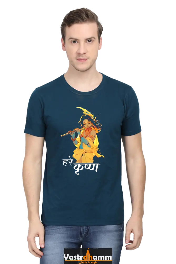 Shree Krishan Radha Krishna Round Neck Half Sleeve Classic T-Shirts for Men Vastrdhamm