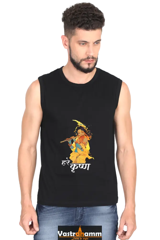 Shree Krishan Vrindavan Round Neck Sleeveless T-Shirts  for Men Vastrdhamm