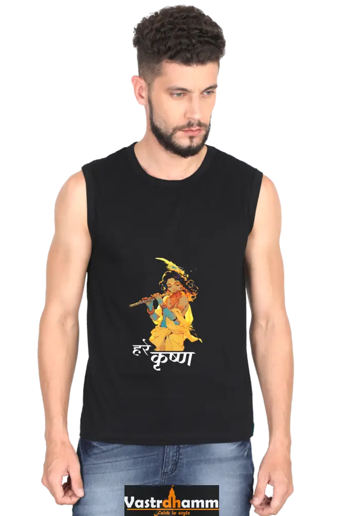 Shree Krishan Vrindavan Round Neck Sleeveless T-Shirts  for Men Vastrdhamm