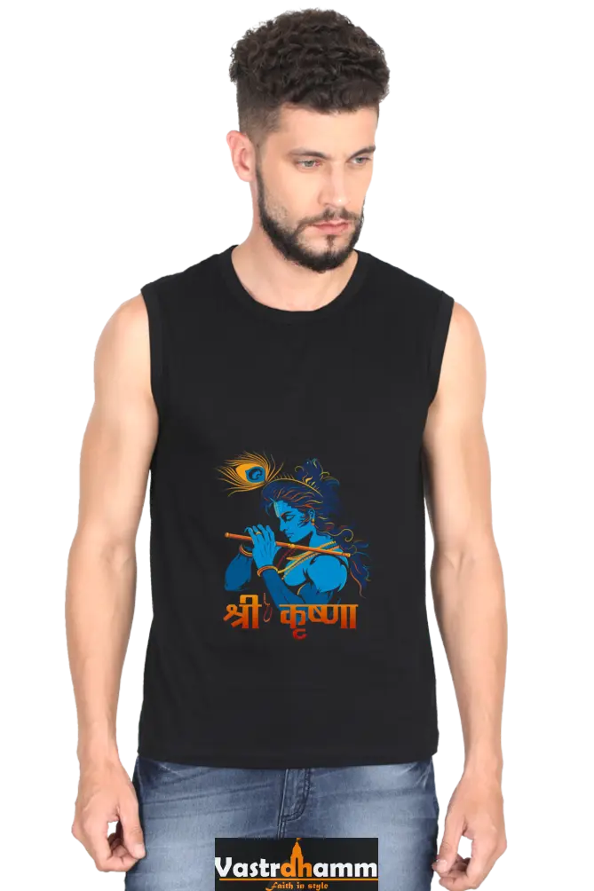 Shree Krishan Vrindavan Round Neck Sleeveless T-Shirts  for Men Vastrdhamm