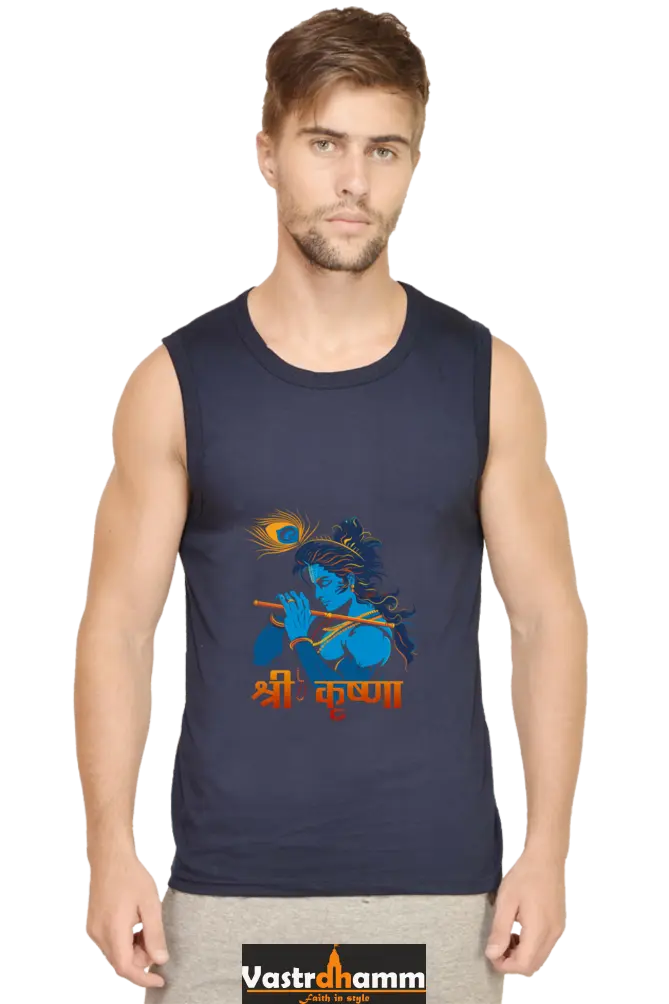 Shree Krishan Vrindavan Round Neck Sleeveless T-Shirts  for Men Vastrdhamm