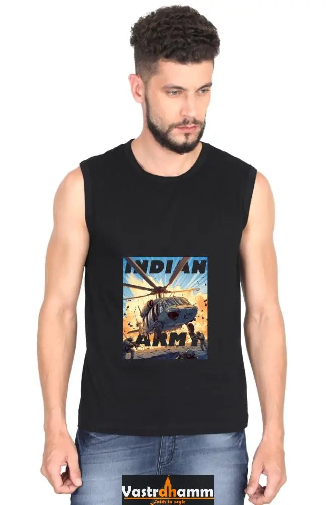 Sky Warriors: Indian Air Force Round Neck Sleeveless T-Shirts for Men Vastrdhamm