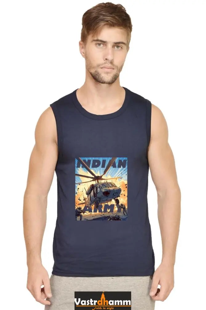 Sky Warriors: Indian Air Force Round Neck Sleeveless T-Shirts for Men Vastrdhamm