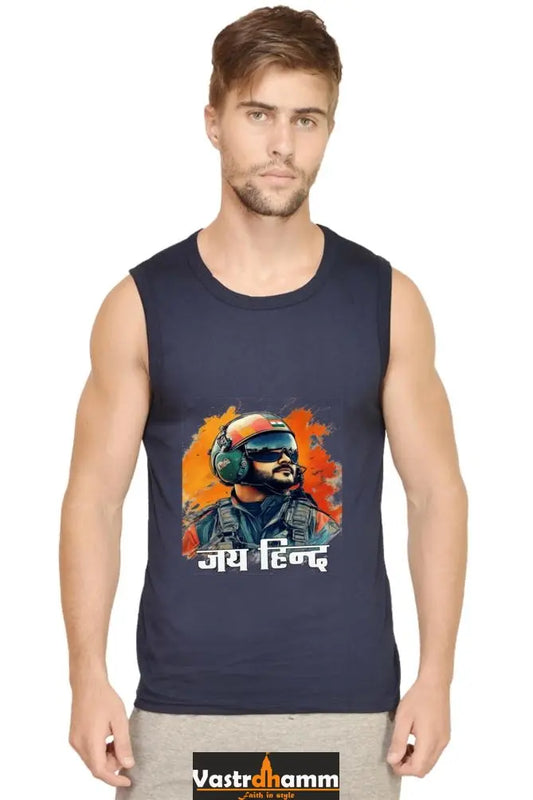 Sky Warriors: Indian Air Force Round Neck Sleeveless T-Shirts for Men Vastrdhamm