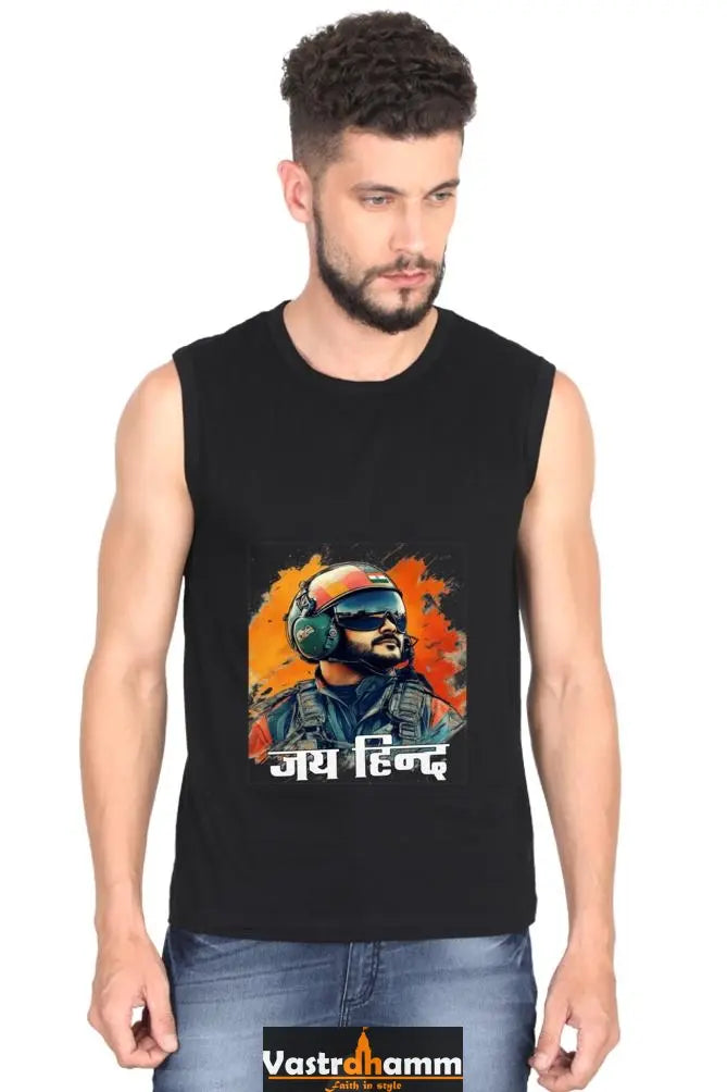 Sky Warriors: Indian Air Force Round Neck Sleeveless T-Shirts for Men Vastrdhamm