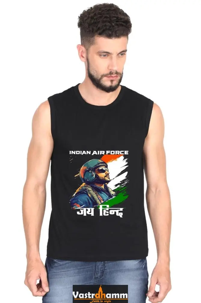 Sky Warriors: Indian Air Force Round Neck Sleeveless T-Shirts for Men Vastrdhamm